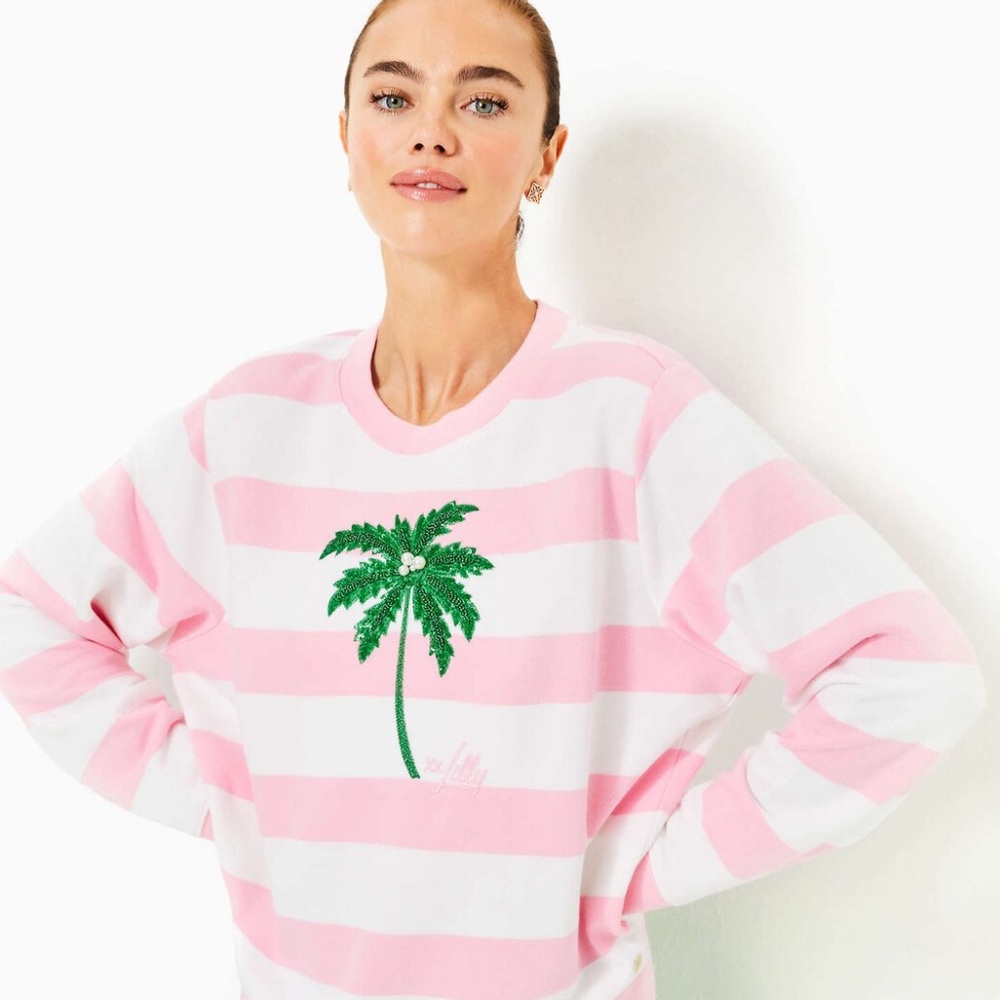 Lilly Pulitzerzer Ballad Conch Pink Sweatshirt with Embellished  Palm🌴